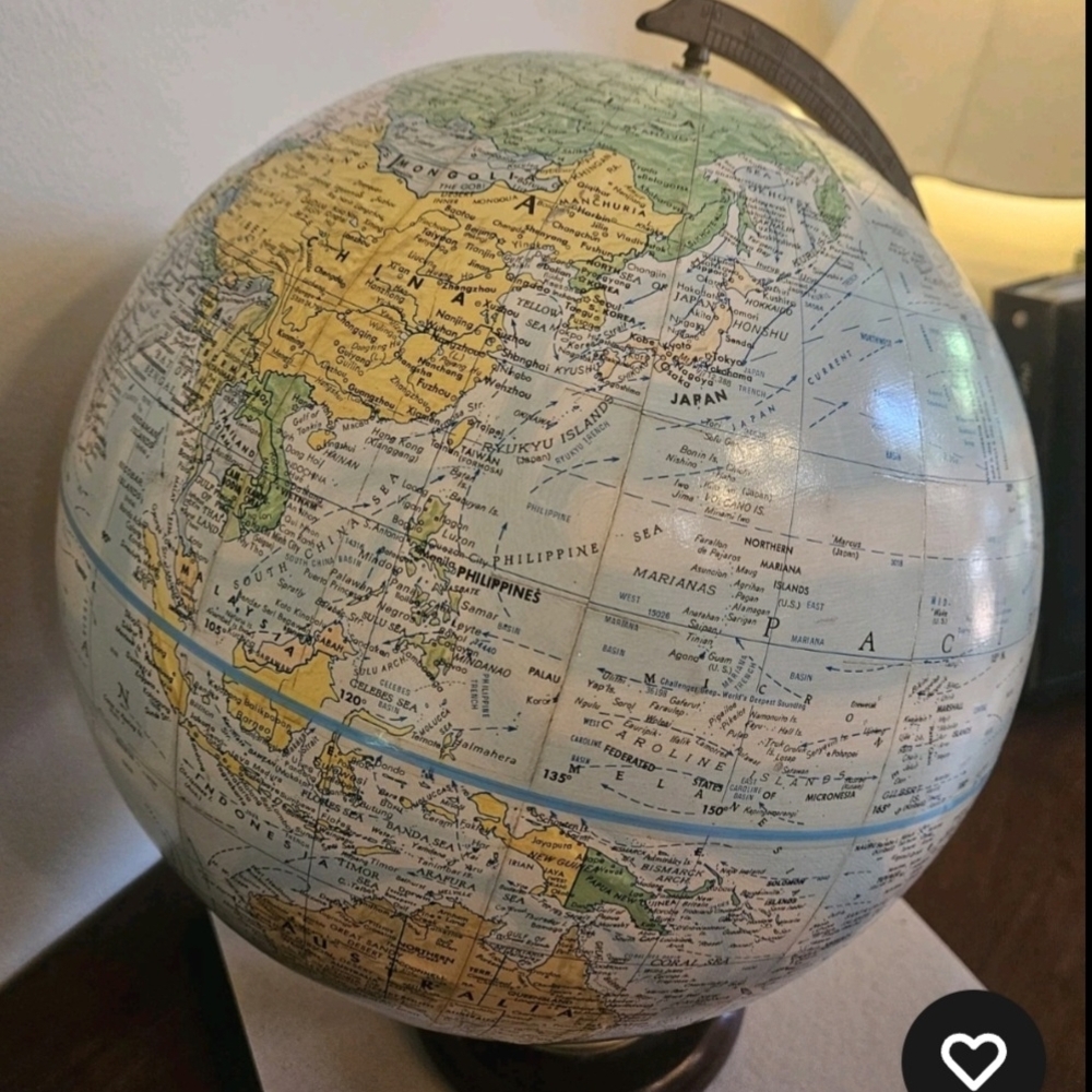 Vintage Globemaster 12 In Diameter Globe Raised Topography Wood & Brass Accents - Picture 7 of 7